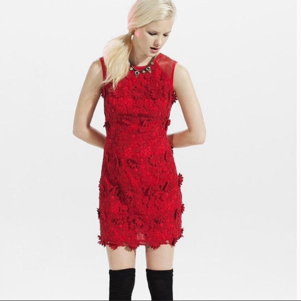 Thistle Pearl Red Lace Appliqué Dress
